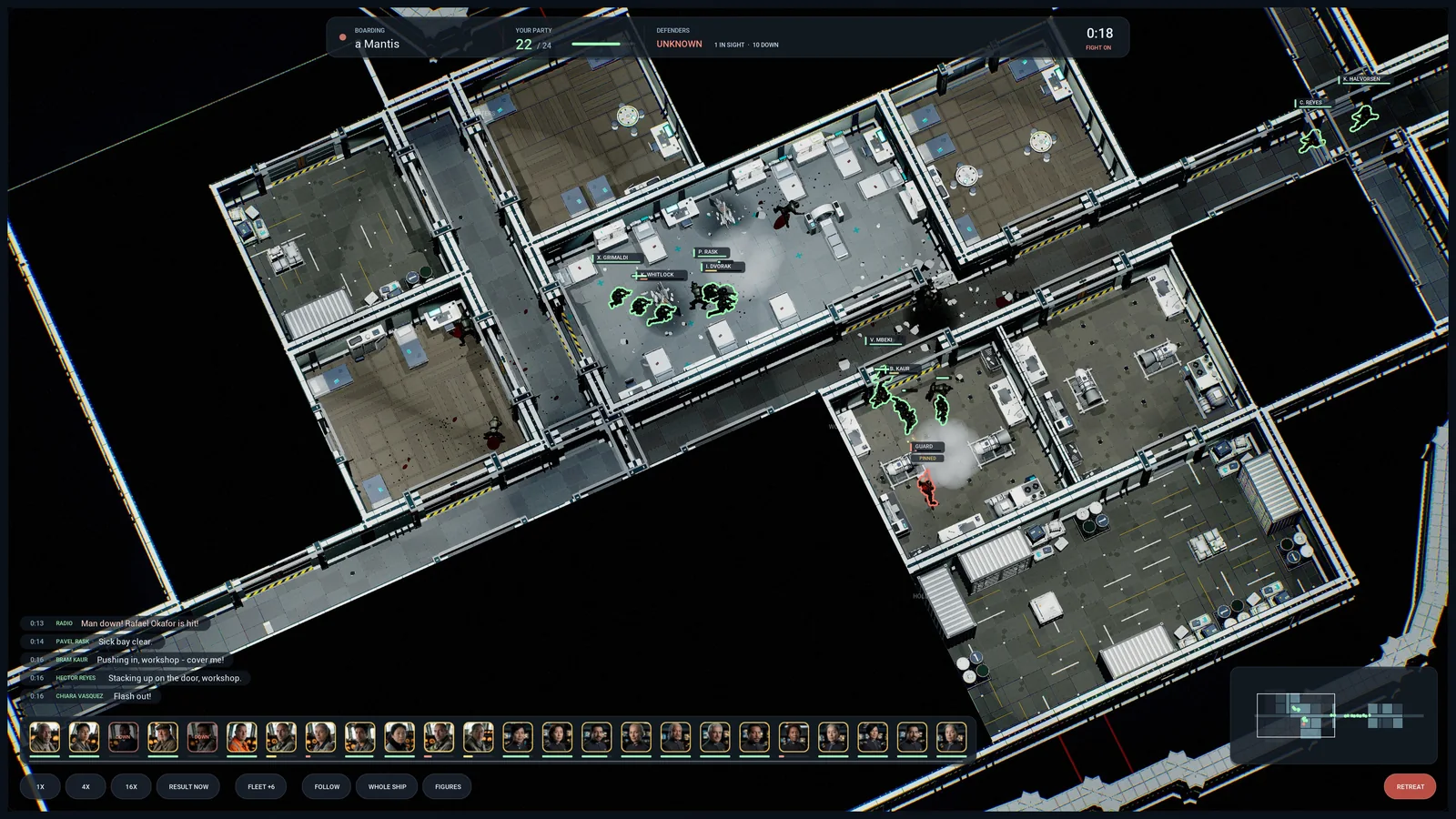 A tactical view of a ship interior