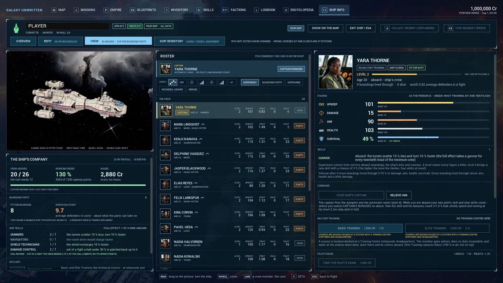Captain and crew progression with individual attributes