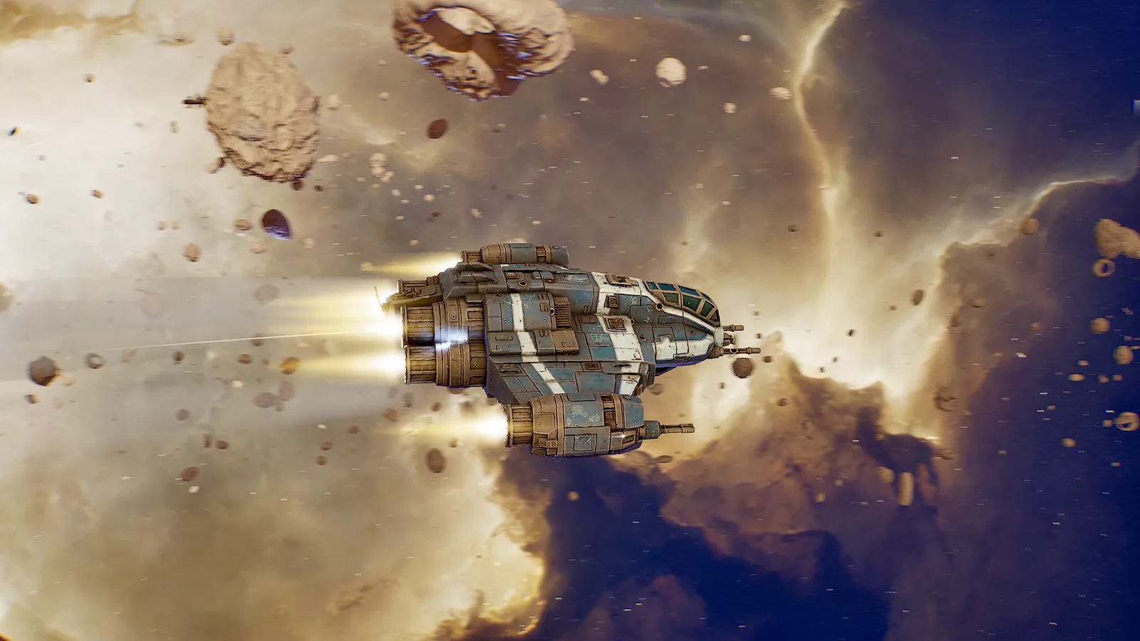 Visible hull damage on a battered fighter