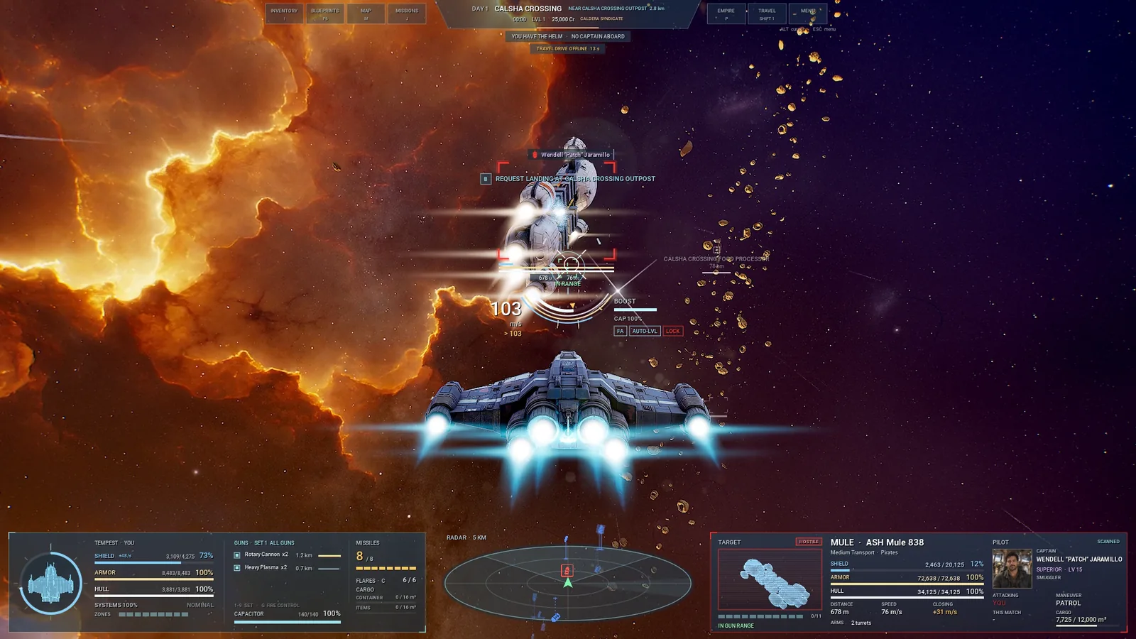 A fighter pursues a transport under fire