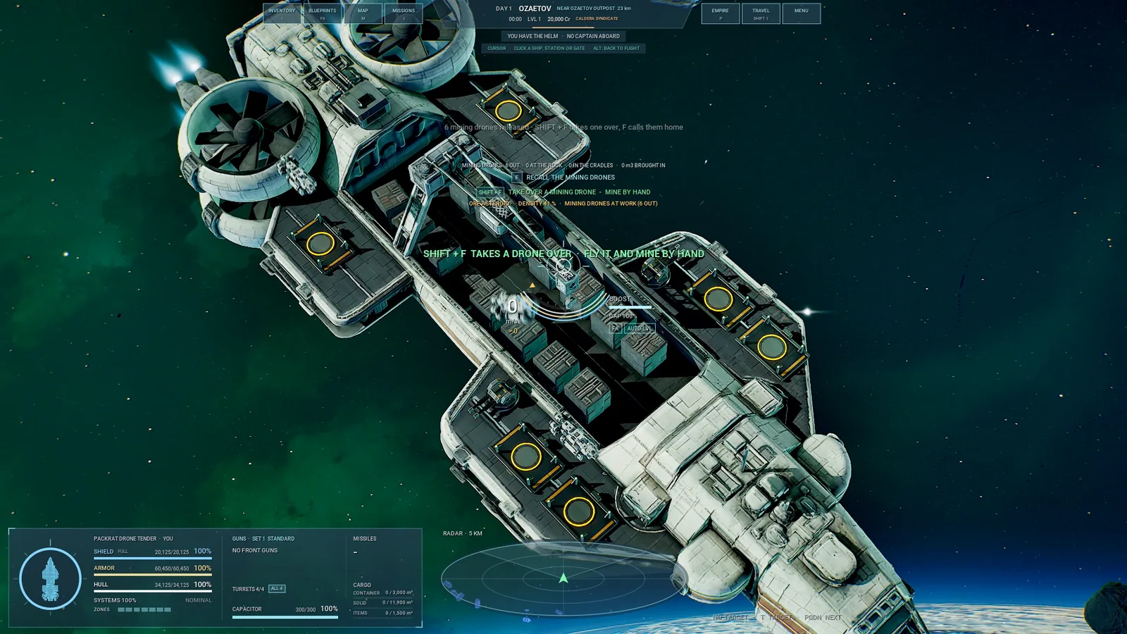Mining drones launch from their carrier