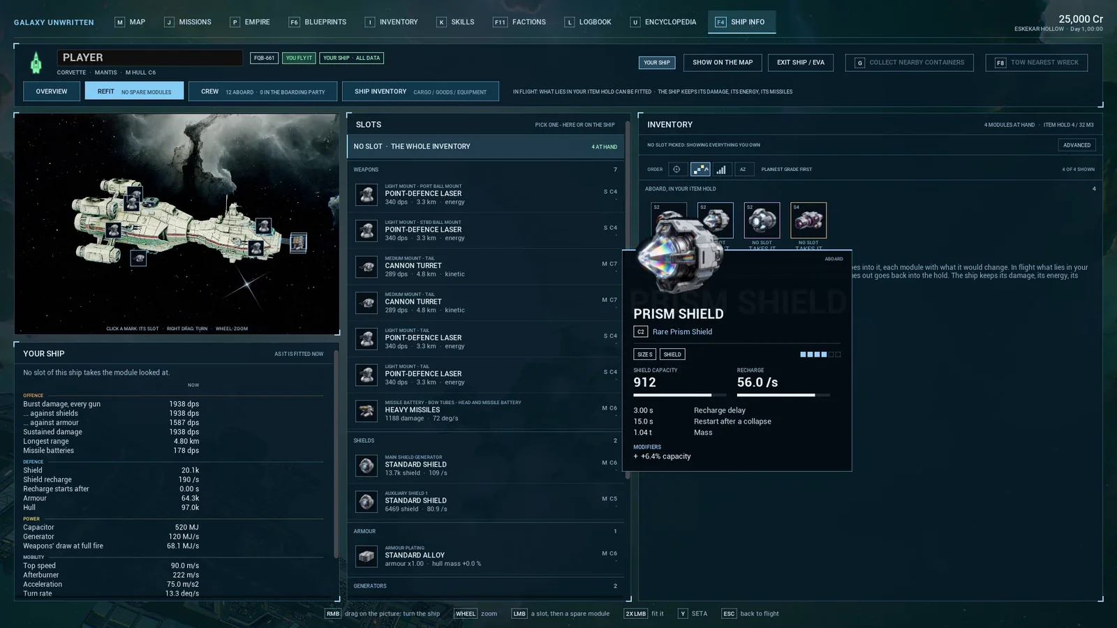 Ship equipment with rarity colours and detailed tooltips