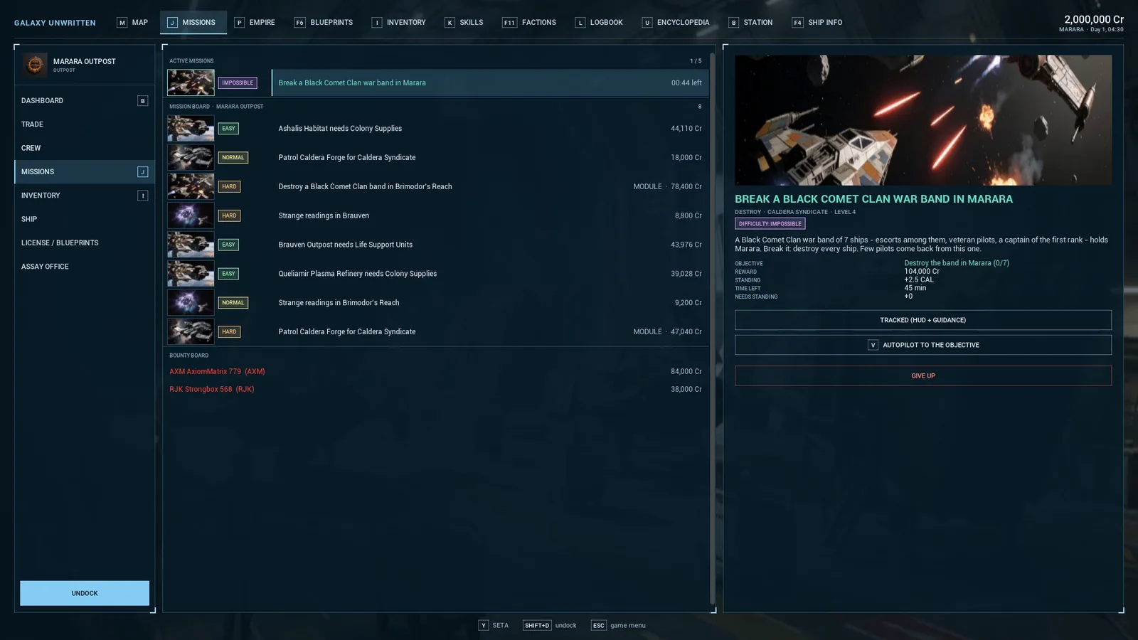 Contracts with mission details and rewards