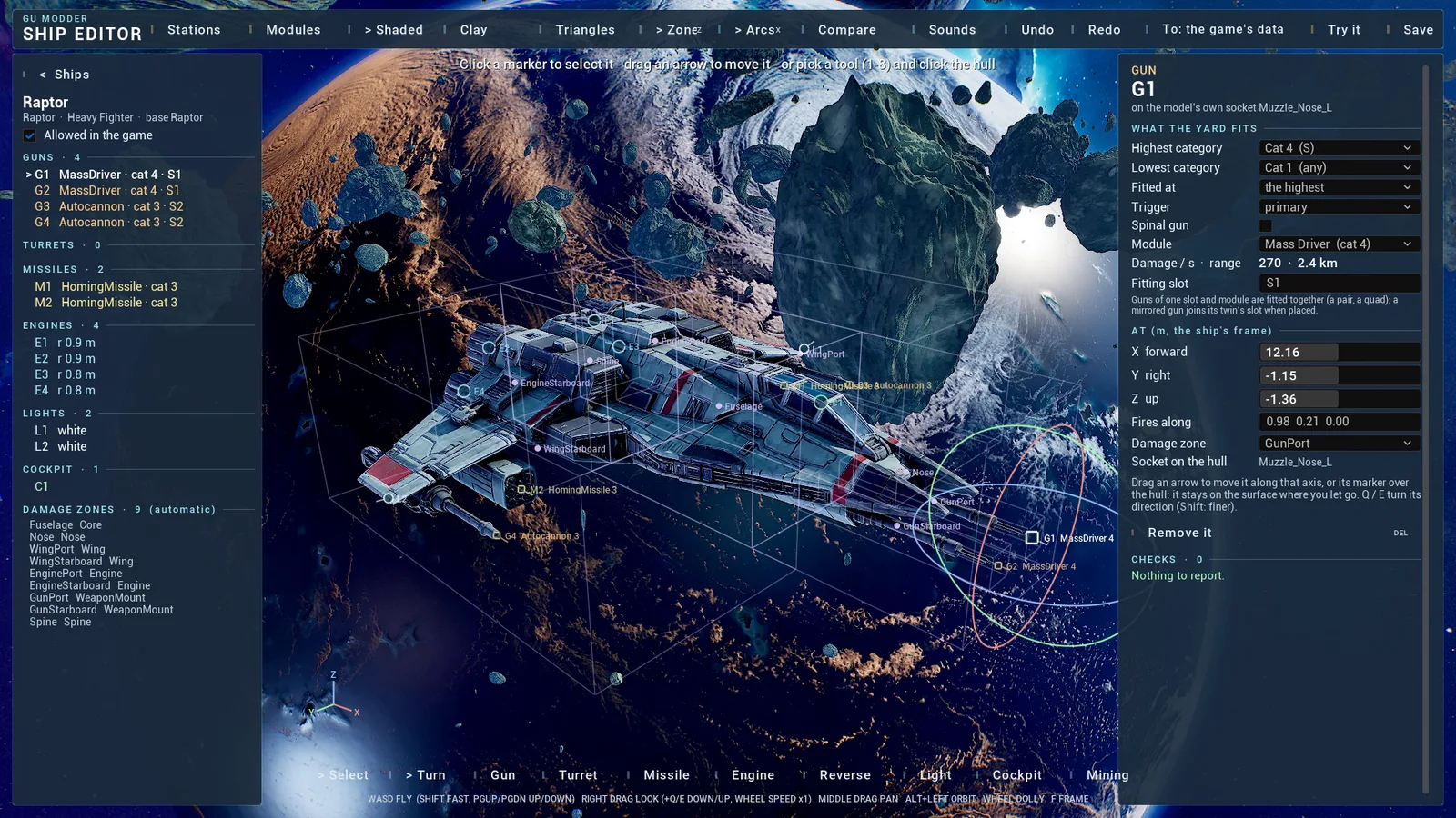 The visual GU Modder ship editor in use