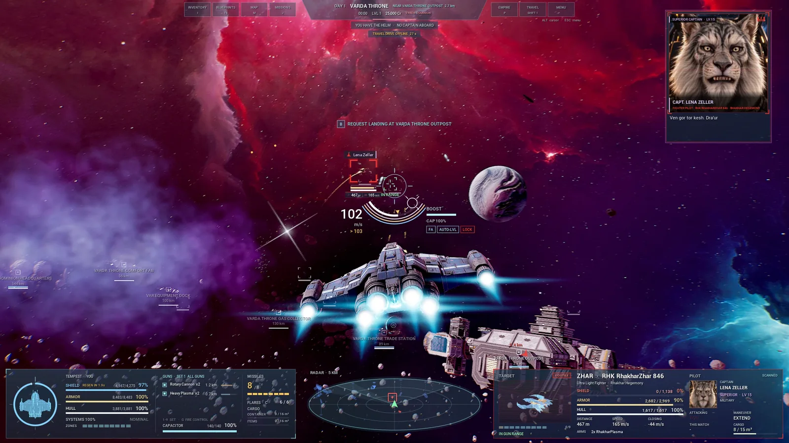Combat with Rhakhar ships and a visible radio contact