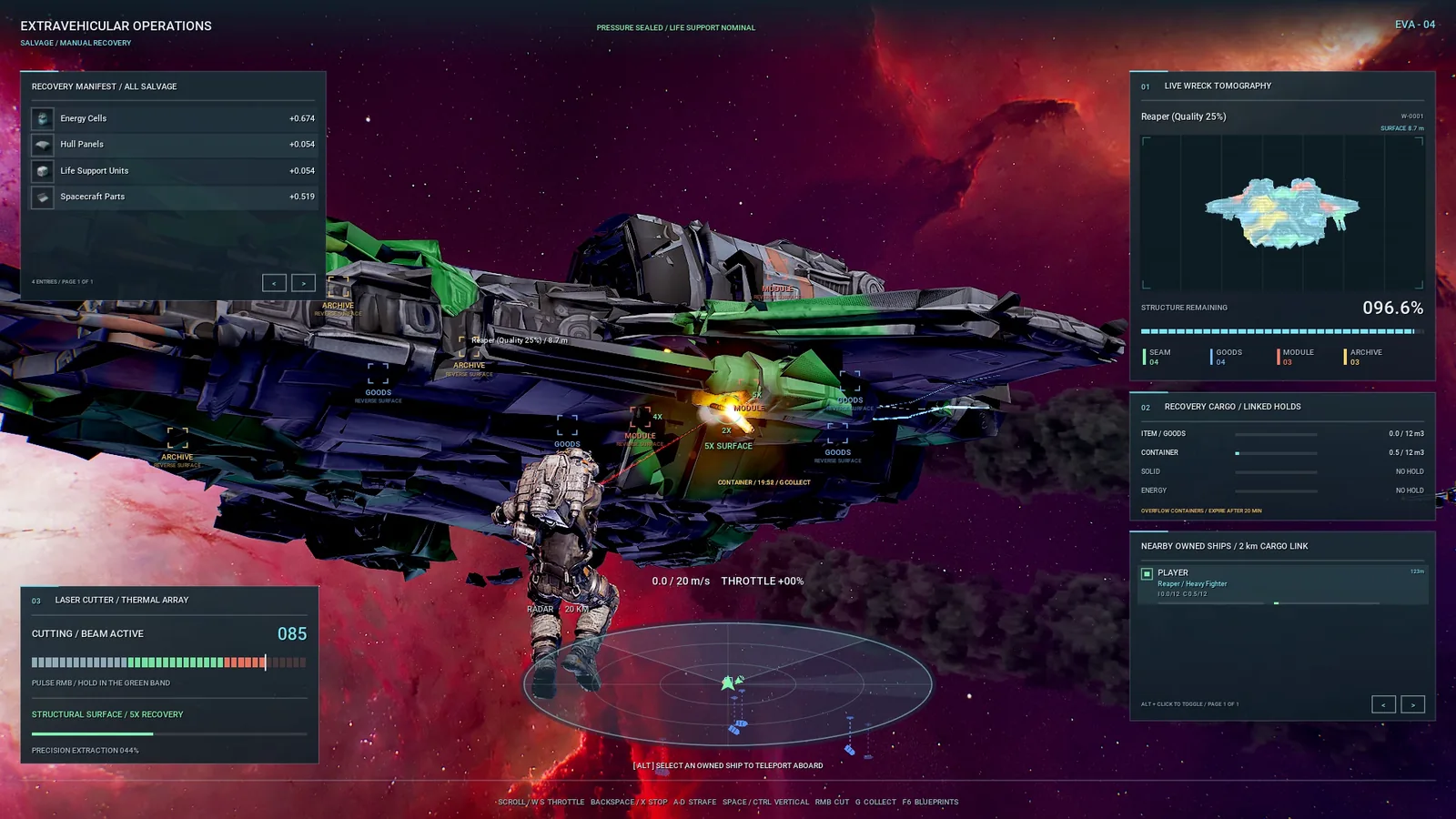 An EVA salvage operation on a derelict hull